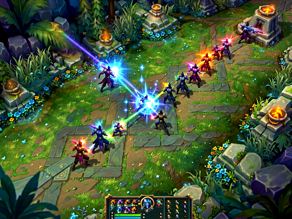 Dota2游戏画面，英雄技能释放与地图场景