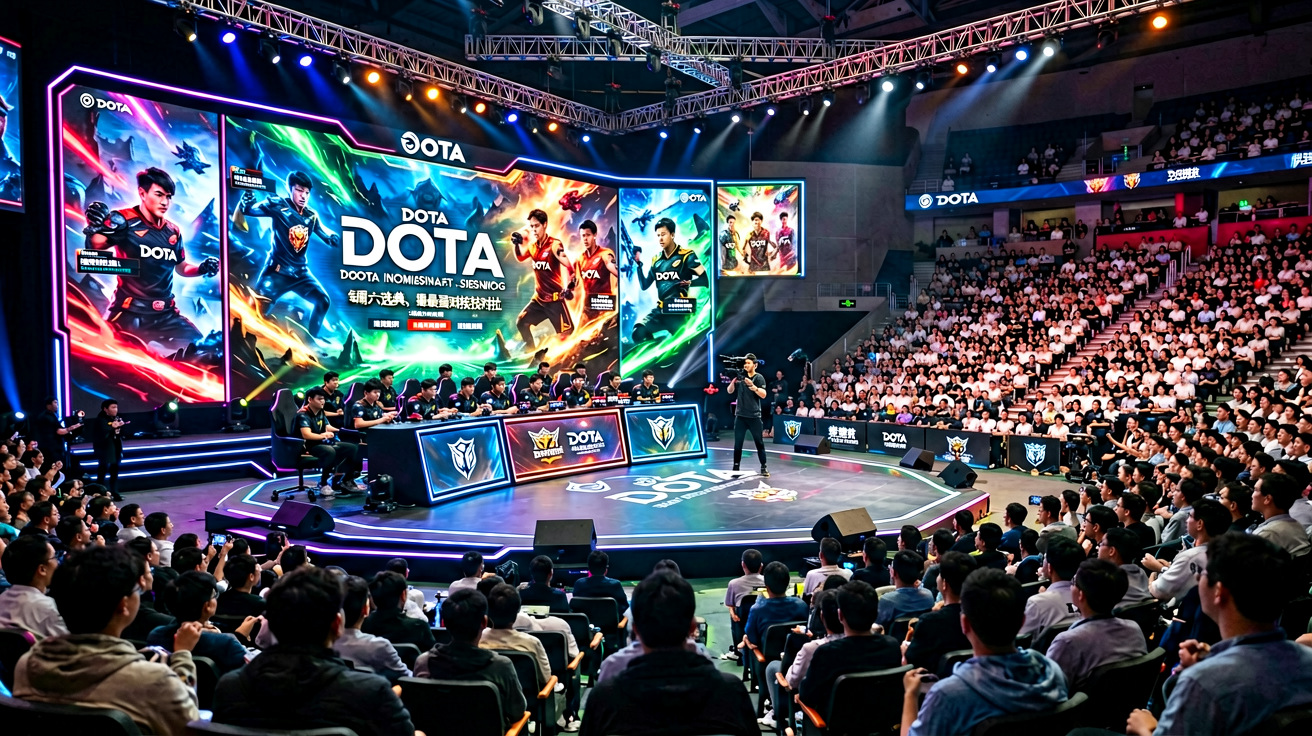 Dota2国际邀请赛舞台，选手席与观众席全景